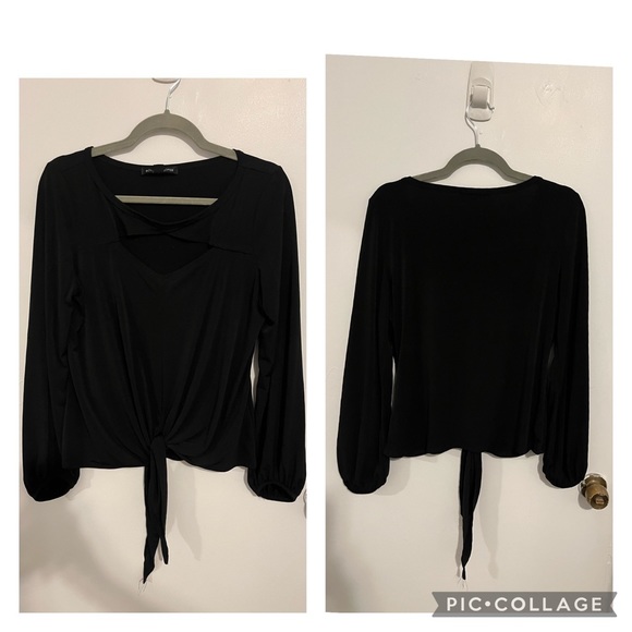 Boston Proper Elegant Black Tie-Front Blouse - Picture 1 of 1